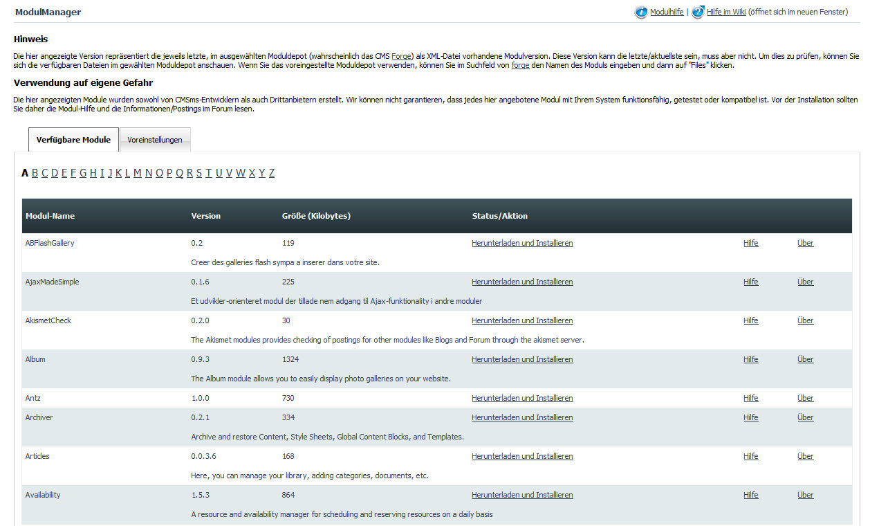 CMSms Module Manager